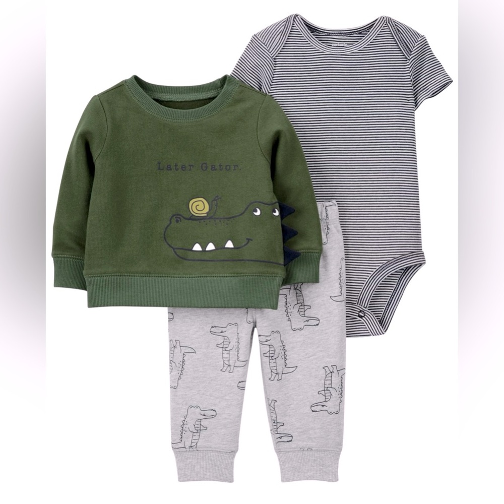 NWT Carter’s Baby Boy 3-Piece Gator Outfit Set 6M Sweatshirt Bodysuit Pants